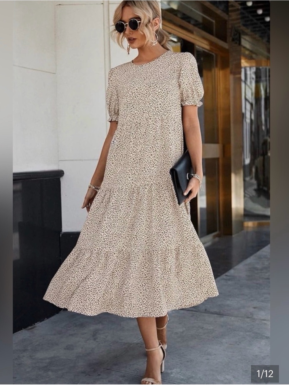 Prettygarden light weight cheetah neutral tiered dress small